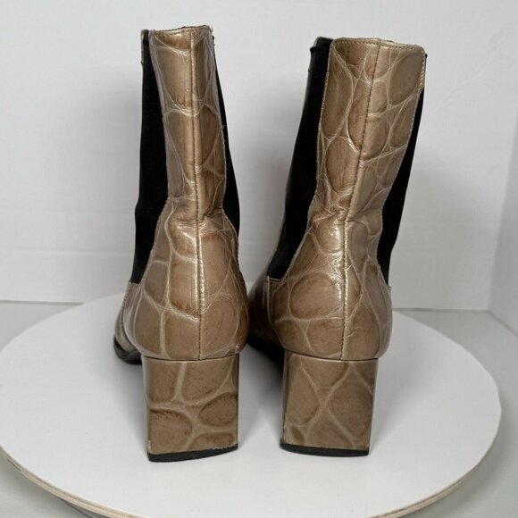 Freda Salvador Chelsea Ankle Boot Bootie Beige Embossed Croc Size 10 Leather - Picture 3 of 11